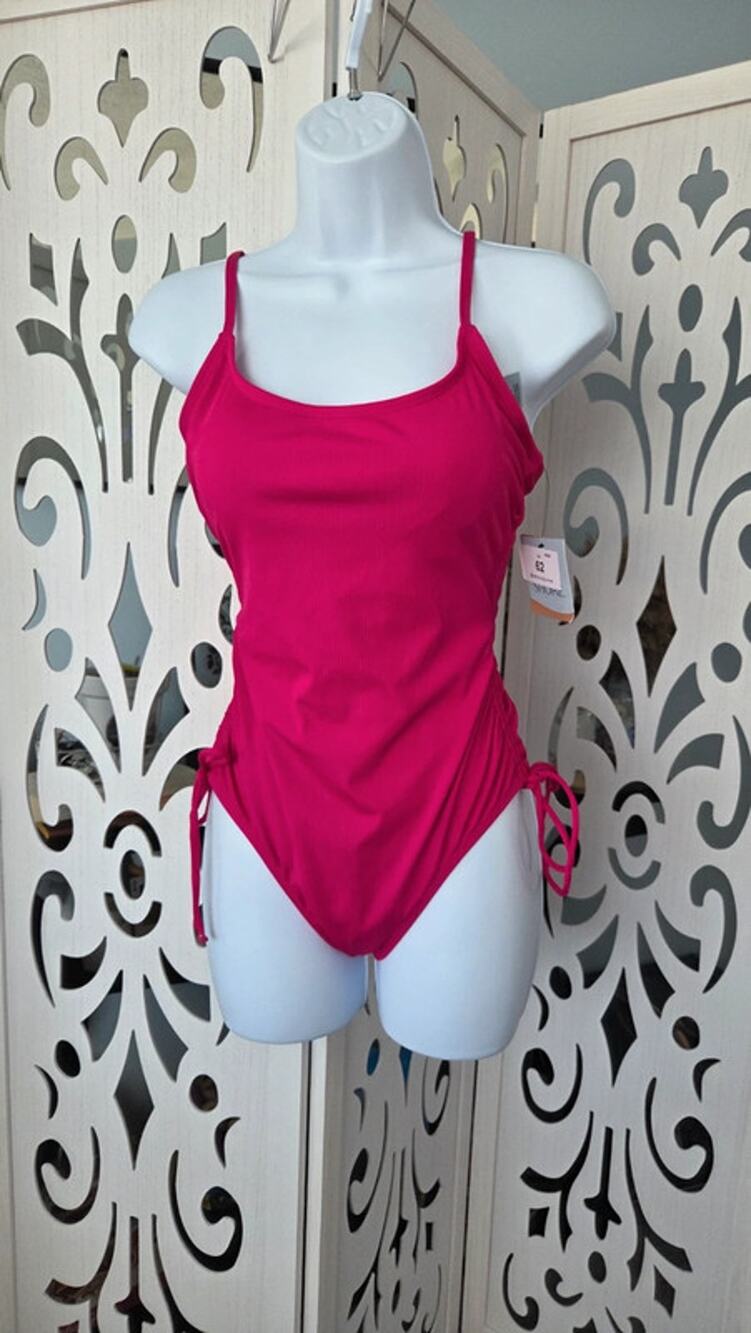 Shade & Shore Pink Ribbed One Piece Swimsuit S 4-6 NWT Side Tie Adjustable